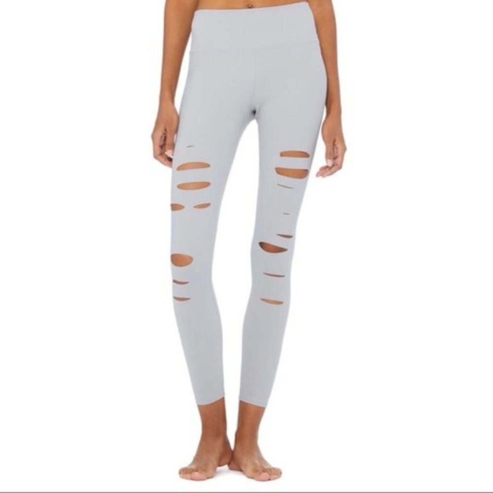 Alo Yoga Grey Ripped Warrior Skinny Leggings